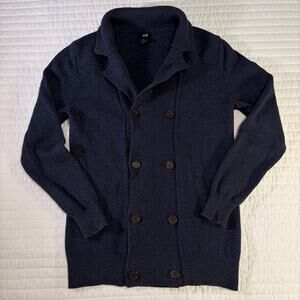 H&M Men's Navy Double Breasted Cotton Knit Sweater, Small